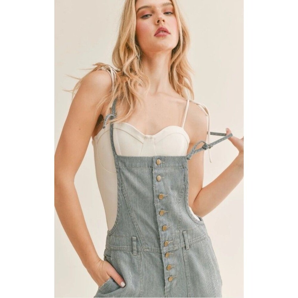 NWT Anthropologie x Sage the Label Mood Ring Striped Denim Overalls Womens Small - Picture 9 of 10